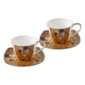 Две Чаши за кафе с чинийка костен порцелан Густав Климт – Целувката / 991742