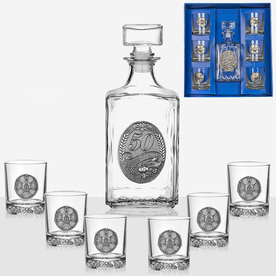 Сервиз за уиски декориран с гравюра „50“ и прабългарския символ - розетата от Плиска / DG026