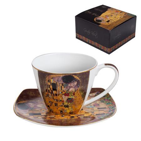 Чаша за кафе с чинийка костен порцелан Густав Климт – Целувката / 991740