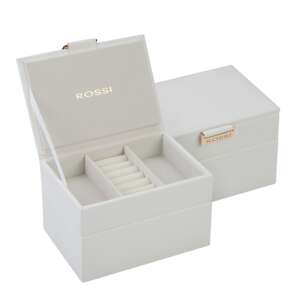 Кутия за бижута Rossi – бяла (White) с две нива, еко кожа и плюшен интериор