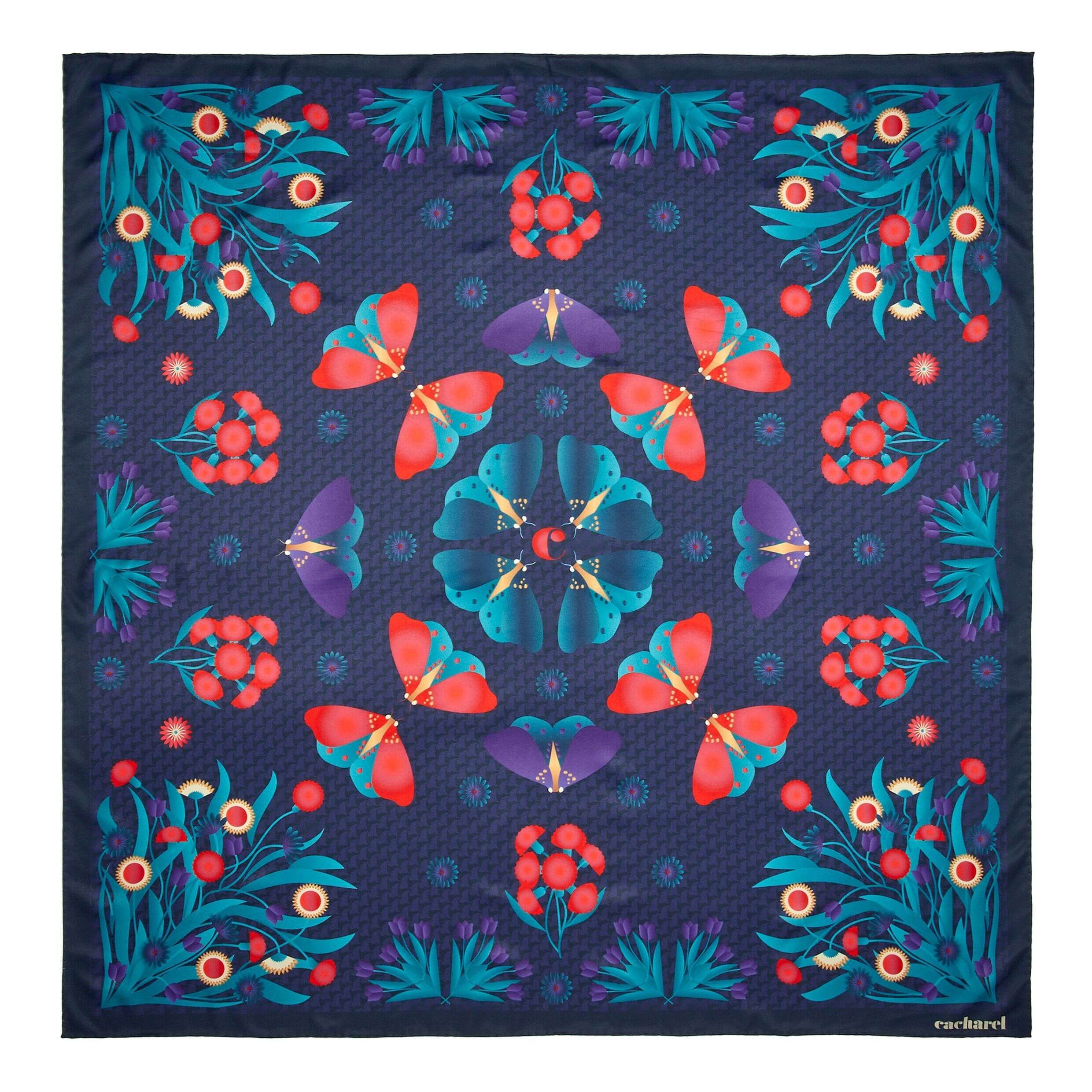 Луксозен дамски шал Cacharel Astrid Navy - пеперуди - Image 3