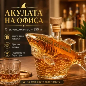 Декантер с надпис „Акулата на офиса“ от стъкло 350 мл