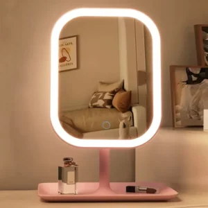 Огледало с LED осветление и USB в розов цвят Огледало с LED осветление и USB в розов цвят