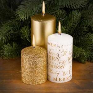 Коледен комплект от 3 златни свещи – For Christmas