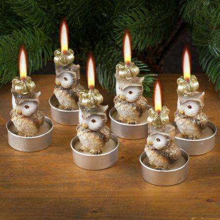 Коледни свещи бухалчета с коронки, комплект 6 броя – For Christmas - Image 3