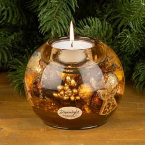 Стъклен коледен свещник с вътрешна декорация и чаена свещ – For Christmas