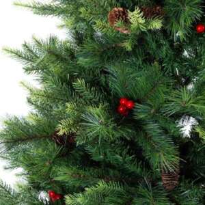Пухкава коледна елха с шишарки и плодчета 150 см – For Christmas