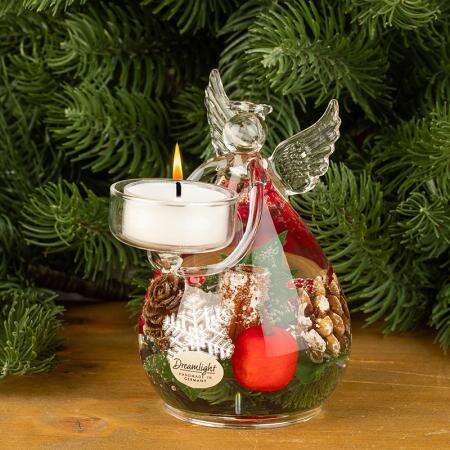 Стъклен коледен свещник ангел с чаена свещ, 12 × 8 см – For Christmas - Image 2