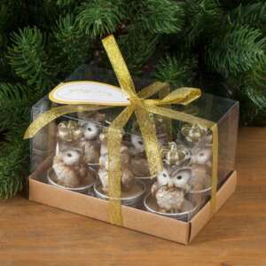 Коледни свещи бухалчета с коронки, комплект 6 броя – For Christmas