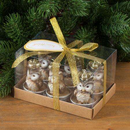 Коледни свещи бухалчета с коронки, комплект 6 броя – For Christmas - Image 2