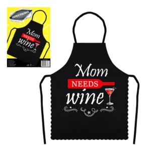Готварска престилка със забавен надпис "Mom needs wine"