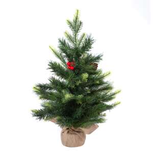 Коледна елха в саксия с шишарки и червени плодчета 60 см – For Christmas