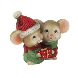 Коледна фигурка две прегърнати мишлета с подарък – For Christmas