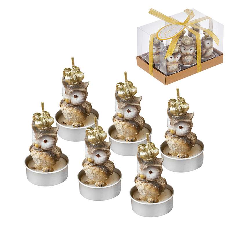 Коледни свещи бухалчета с коронки, комплект 6 броя – For Christmas