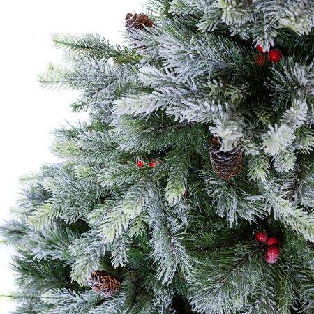 Снежна коледна елха с шишарки и червени плодчета 150 см – For Christmas - Image 3