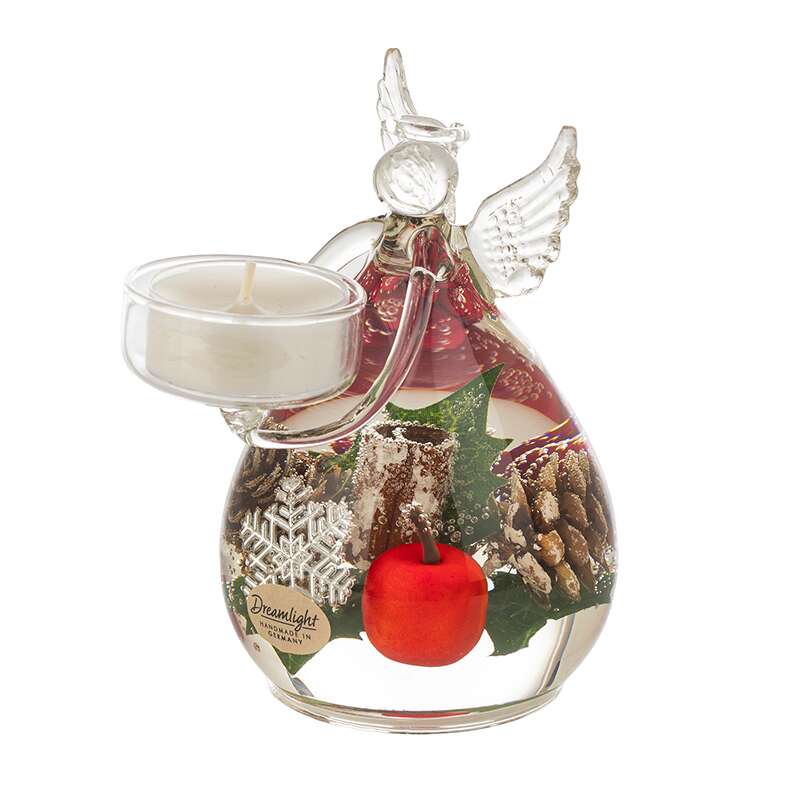 Стъклен коледен свещник ангел с чаена свещ, 12 × 8 см – For Christmas