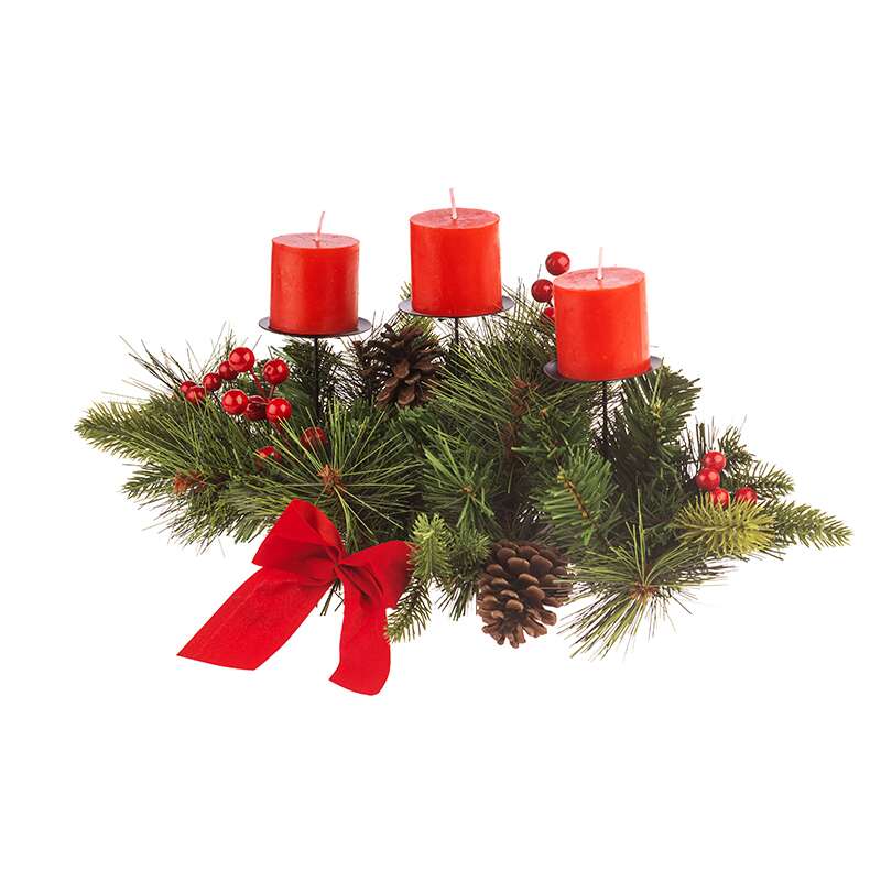 Троен коледен свещник с борови клонки - For Christmas